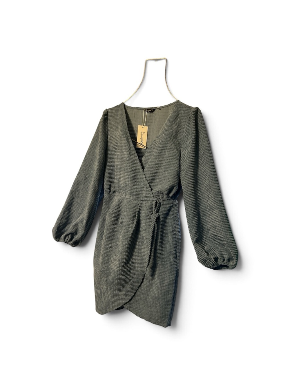 Simplee Apparel Olive Green Wrap Mini Dress with Balloon Sleeves